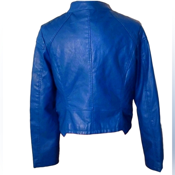 YOKI - Blue Vegan Moto Leather Jacket π NWT! - Picture 2 of 9